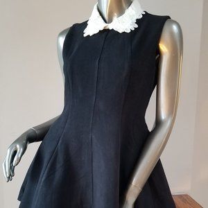 Black Wool Dress with Beaded Collar
